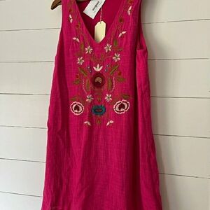 Embroidered Pink Sleeveless Dress